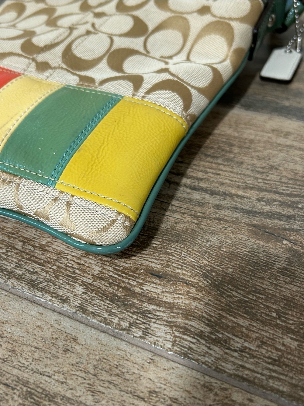 Coach Beige Signature Crossbody with Multicolor Leather Panels and Blue Strap - Picture 4 of 13